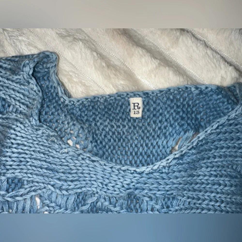 R13 Distressed Boyfriend Crewneck Sweater in Indigo Blue Size XS - Picture 10 of 13